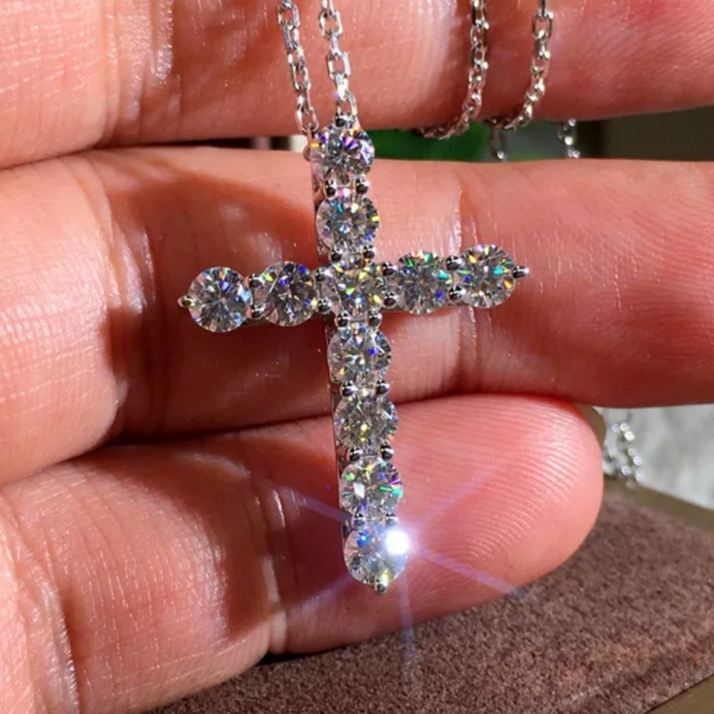 Sterling silver Crystal CZircon Cross necklace